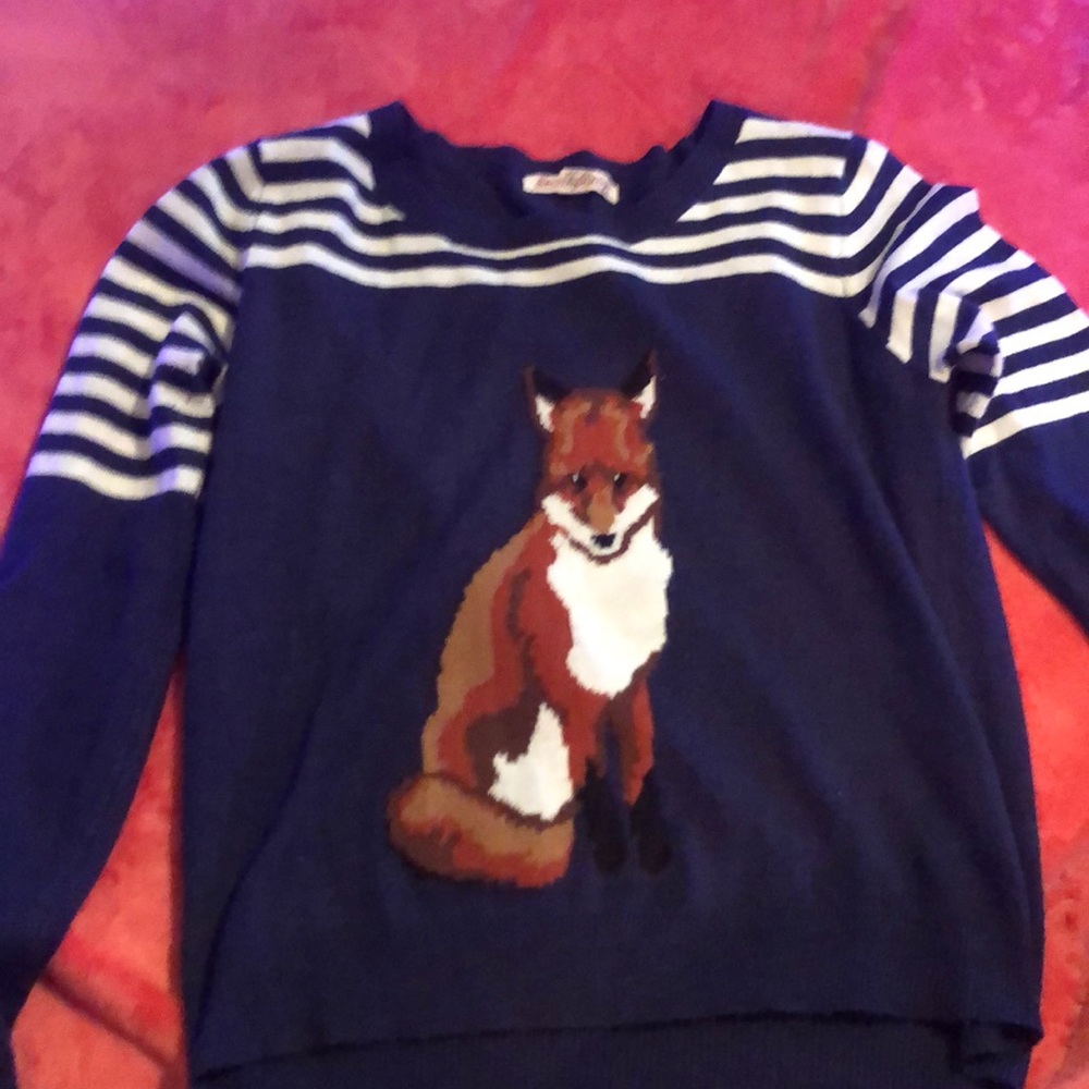 A blue and white striped fox sweater